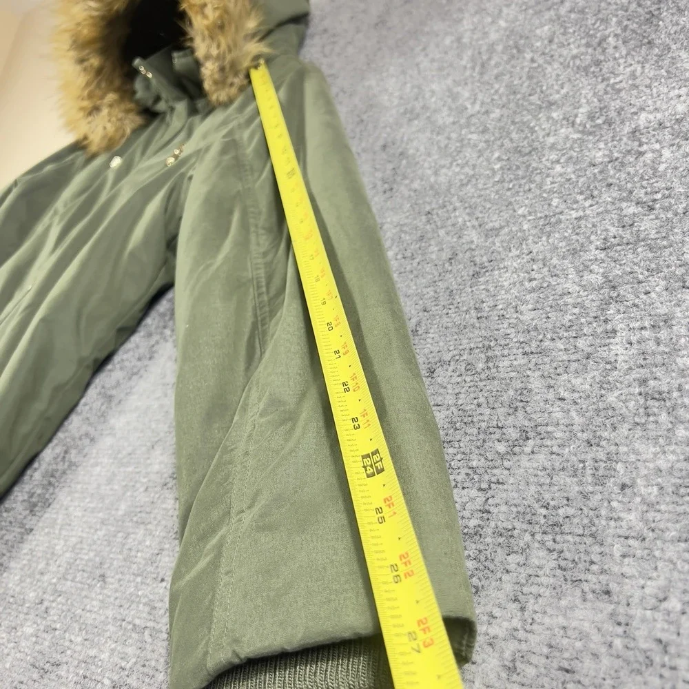 Justice Girls Parka Jacket Size 18 20 Olive Green Faux Fur Hood Winter Coat